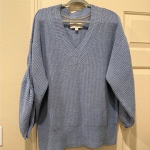 Blue Wool–Cashmere V-Neck Sweater